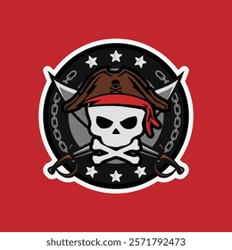 vintage retro vector sticker badge style of pirates with swords and chain 