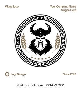 Vintage retro Viking logo design with geek ornament and wheat vector design