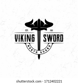 Vintage Retro Viking Sword Logo Vector, Viking Armor Helmet Icon, Good Logo Design For Sport, Security, Gym, Boat Ship, Fitness, Etc.