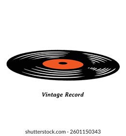 Vintage retro vinyl record disc illustration. Vinyl hand drawn illustration in vintage style