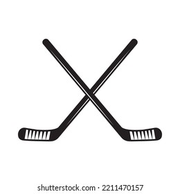 Vintage Retro-Wintersport-Hockeystick. Kann wie Emblem, Logo, Badge, Label verwendet werden. Zeichen, Plakat oder Druck. Monochrome Graphic Art. Vektorgrafik. Gravierstil
