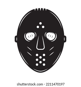 Vintage retro vwinter sport hockey mask. Can be used like emblem, logo, badge, label. mark, poster or print. Monochrome Graphic Art. Vector Illustration. Engraving style
