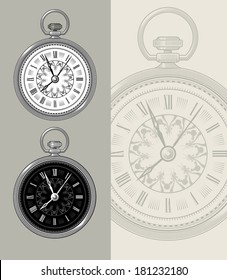 Vintage retro watch - pocket watch, clock face vector design.