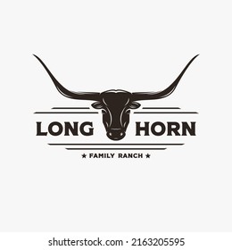 Vintage Retro Western Cattle, Head Of Texas Longhorn Label Logo Vector On White Background