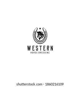 Vintage Retro Western Country Horseshoe Logo Design