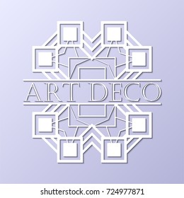 Vintage retro white art deco frame with text on grey blue background. Template for design. Vector illustration eps10