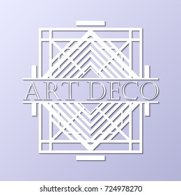 Vintage retro white art deco frame with text on grey blue background. Template for design. Vector illustration eps10