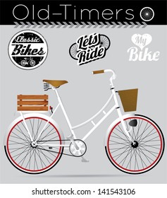 vintage retro white classic detailed bike drawing with bicycle stickers
