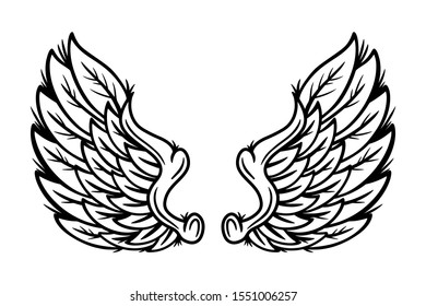 Vintage retro wings angels and birds isolated vector illustration in tattoo style. Design element for logo, badge, tattoo, t-shirt, banner, poster.