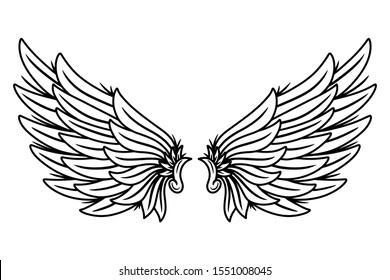 Vintage retro wings angels and birds isolated vector illustration in tattoo style. Design element for logo, badge, tattoo, t-shirt, banner, poster.