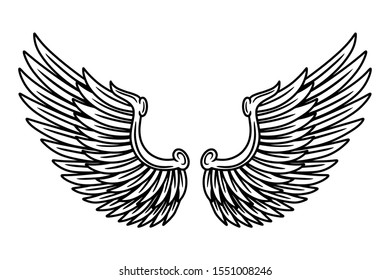 Vintage retro wings angels and birds isolated vector illustration in tattoo style. Design element for logo, badge, tattoo, t-shirt, banner, poster.