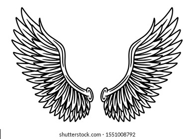 Vintage retro wings angels and birds isolated vector illustration in tattoo style. Design element for logo, badge, tattoo, t-shirt, banner, poster.