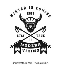 Vintage retro winter sport ski snowboard or adventure emblem, logo, badge, label. mark, poster or print. Monochrome Graphic Art. Vector Illustration. Engraving woodcut style.
