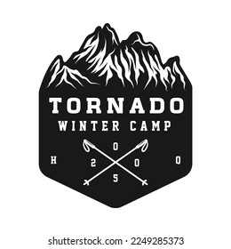 Vintage retro winter sport ski snowboard or adventure emblem, logo, badge, label. mark, poster or print. Monochrome Graphic Art. Vector Illustration. Engraving woodcut style.
