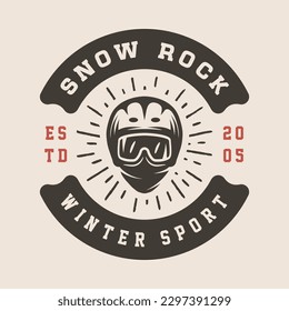 Vintage retro winter sport ski snowboard or adventure emblem, logo, badge, label. mark, poster or print. Monochrome Graphic Art. Vector Illustration. Engraving woodcut style.
