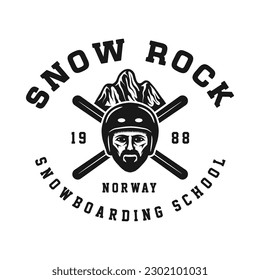 Vintage retro winter sport ski snowboard or adventure emblem, logo, badge, label. mark, poster or print. Monochrome Graphic Art. Vector Illustration. Engraving woodcut style.
