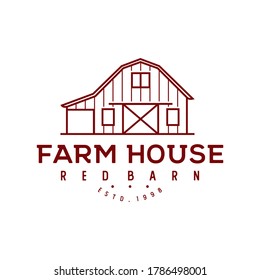 Vintage Retro Wood Barn Farm Diseño de logotipo minimalista con estilo de arte de línea