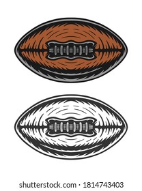 Vintage retro woodcut american football rugby ball. Can be used like emblem, logo, badge, label. mark, poster or print. Monochrome Graphic Art. Vector Illustration.
