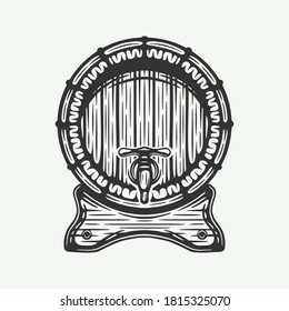 Vintage retro woodcut engraving beer wooden barrel. Can be used like emblem, logo, badge, label. mark, poster or print. Monochrome Graphic Art. Vector Illustration.
