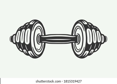 Vintage retro woodcut engraving  gym fitness dumbbell. Can be used like emblem, logo, badge, label. mark, poster or print. Monochrome Graphic Art. Vector Illustration.
