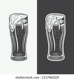 Vintage retro woodcut engraving wooden beer bottles glasses. Can be used like emblem, logo, badge, label. mark, poster or print. Monochrome Graphic Art. Vector Illustration.
