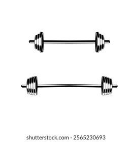 Vintage retro woodcut fitness gym barbell on the white background