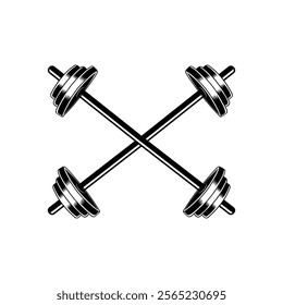 Vintage retro woodcut fitness gym barbell on the white background