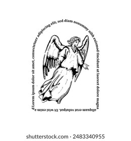 Vintage retro woodcut holy archangel Gabriel vector art illustration