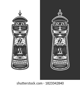 Vintage retro woodcut nautical lighthouse. Can be used like emblem, logo, badge, label. mark, poster or print. Monochrome Graphic Art. Vector Illustration.
