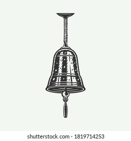 Vintage retro woodcut nautical ship bell. Can be used like emblem, logo, badge, label. mark, poster or print. Monochrome Graphic Art. Vector Illustration.
