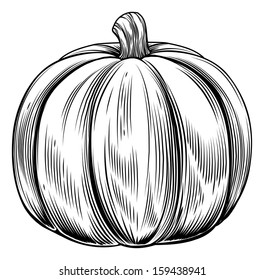 A Vintage Retro Woodcut Print Or Etching Style Pumpkin Illustration