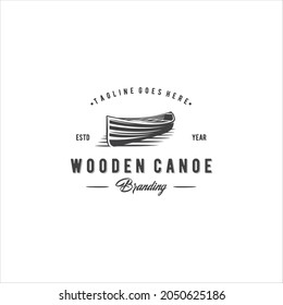 Vintage Retro Wooden Canoe Row Boat Kayak Logo Design
