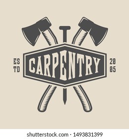 Vintage retro woodwork lumber logo, badge, emblem. Line woodcut style. Monochrome Graphic Art. Vector Illustration. 
