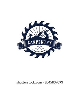 Vintage Retro woodworking carpentry logo design, creative carpentry typography emblem, Vector