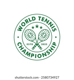 Vintage retro world tennis championship logo emblem design for t shirt print or embroidery