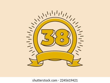 Vintage retro yellow circle badge with number 38 on it