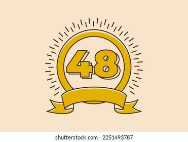 Vintage retro yellow circle badge with number 48 on it