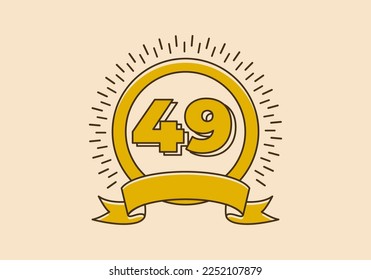 Vintage retro yellow circle badge with number 49 on it
