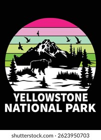 Vintage Retro Yellowstone National Park Natural View