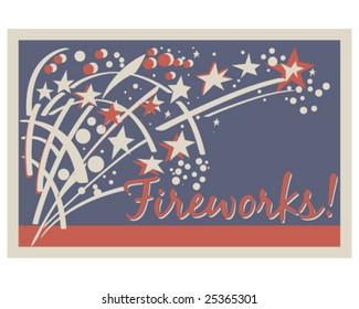 Vintage and Retro4th of July Celebration Fireworks Poster and Illustration Vector