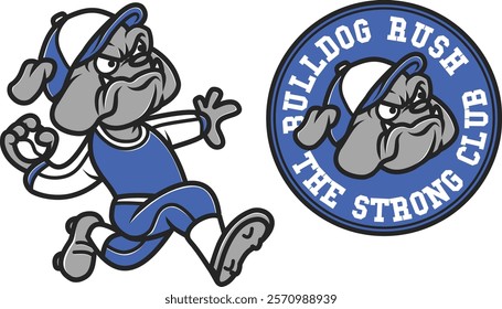 A vintage retro-style bulldog mascot illustration with a baseball theme, ideal for sports branding, team logos, or merchandise designs.