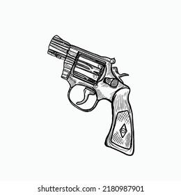 Vintage Revolver Pistol Sketch Illustration