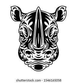 Vintage rhino face. Heading vintage style Isolated on a white background. Design element for logo, badge, tattoo, t-shirt, banner, poster.