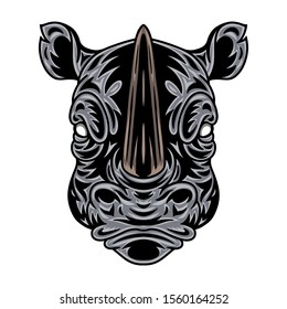 Vintage rhino face. Heading vintage style Isolated on a white background. Design element for logo, badge, tattoo, t-shirt, banner, poster.