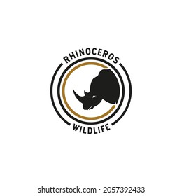 Vintage Rhino Logo. With rhinoceros, and circle icon. Premium, luxury, black, and gold logo design