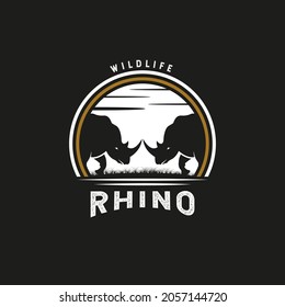 Vintage Rhino Logo. With rhinoceros, and grass icon. Premium, luxury, black, and gold logo design