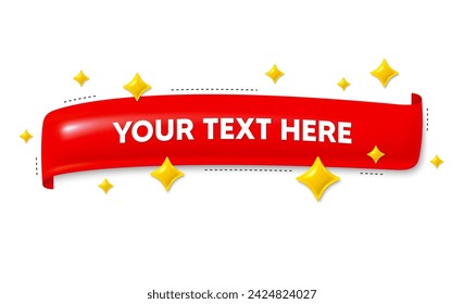 Vintage ribbon 3d banner with yellow stars. Graphic tag element for text. Design red ribbon engrave element. Sticker for shop product tag, new label banner or sale poster frame. Vector illustration