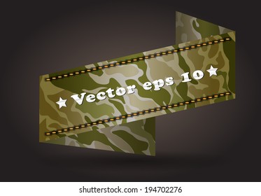 Vintage ribbon banner with camouflage fabric pattern shape, Vector illustration template design