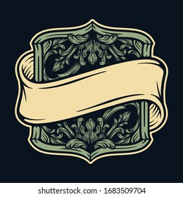 Vintage Ribbon Banner With Floral Baroque Ornament