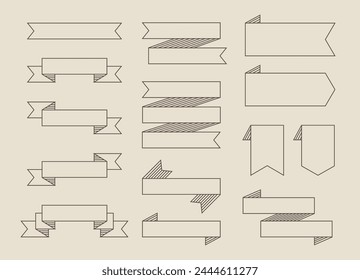 Vintage Ribbon Banner Tag Label outline vector illustration isolated on background. Logo design elements in retro modern simple flat design.
